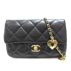 Chanel B Chanel Black Lambskin Leather Leather Mini Quilted Lambskin Heart Charms Flap France