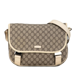 Gucci AB Gucci Brown Beige with White Coated Canvas Fabric GG Supreme Crossbody Bag Italy