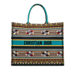 Christian Dior AB Dior Blue Light Blue Canvas Fabric Large Embroidered Book Tote Italy