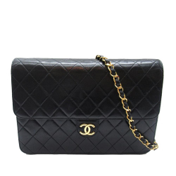 Chanel AB Chanel Black Lambskin Leather Leather CC Quilted Lambskin Single Flap Italy