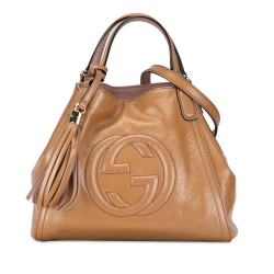Gucci B Gucci Brown Beige Patent Leather Leather Small Patent Soho Satchel Italy