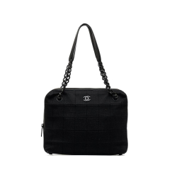 Chanel B Chanel Black Cotton Fabric Choco Bar Shoulder Bag Italy