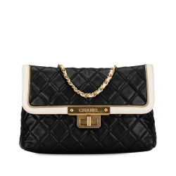 Chanel B Chanel Black with White Ivory Lambskin Leather Leather Quilted Lambskin Chain Flap Italy