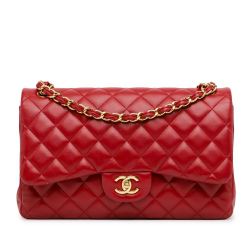 Chanel AB Chanel Red Lambskin Leather Leather Jumbo Classic Lambskin Double Flap France