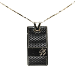 Louis Vuitton AB Louis Vuitton Silver with Black Brass Metal Damier Graphite Pendant Necklace France
