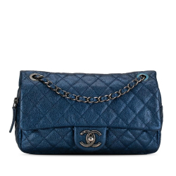 Chanel B Chanel Blue Caviar Leather Leather Medium Quilted Caviar Easy Flap Italy