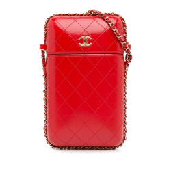 Chanel AB Chanel Red Calf Leather CC Quilted skin Chain Around Phone Holder Italy
