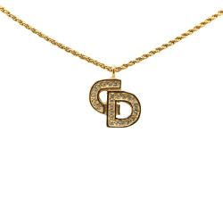 Christian Dior AB Dior Gold Gold Plated Metal Logo Rhinestone Pendant Necklace Germany