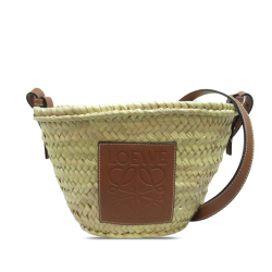 Loewe B LOEWE Brown Beige Raffia Natural Material Anagram Basket Drawstring Bag Spain