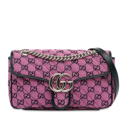 Gucci AB Gucci Pink with Blue Dark Blue Canvas Fabric Small GG Multicolor Marmont Crossbody Bag Italy