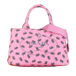 Prada AB Prada Pink Canvas Fabric Canapa Logo St Elephant Satchel Italy