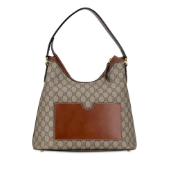Gucci B Gucci Brown Beige Coated Canvas Fabric GG Supreme Linea A Shoulder Bag Italy
