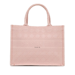 Christian Dior AB Dior Pink Light Pink Canvas Fabric Medium Cannage Embroidered Book Tote Italy