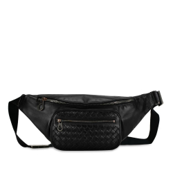Bottega Veneta B Bottega Veneta Black Calf Leather Intrecciato Belt Bag Italy