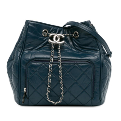 Chanel AB Chanel Blue Calf Leather Aged skin Drawstring Bucket Italy