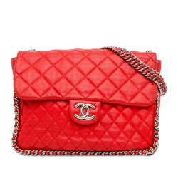Chanel AB Chanel Red Lambskin Leather Leather Maxi Washed Lambskin Chain Around Flap Italy