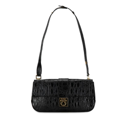 Salvatore Ferragamo B Ferragamo Black Calf Leather Gancini Embossed Shoulder Bag Italy