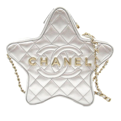 Chanel AB Chanel Silver Lambskin Leather Leather Metallic Lambskin Star Chain Crossbody Italy