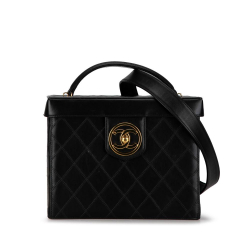 Chanel B Chanel Black Lambskin Leather Leather CC Turnlock Lambskin Vanity Case Italy