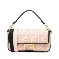 Fendi AB Fendi Pink Light Pink Canvas Fabric Zucca Embroidered Baguette Satchel Italy