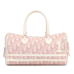 Christian Dior B Dior Pink Light Pink with White Coated Canvas Fabric Diorissimo Girly Boston Bag Italy