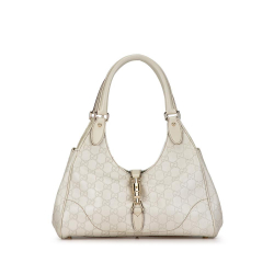 Gucci B Gucci White Ivory Calf Leather Guccissima Jackie Piston Lock Shoulder Bag Italy