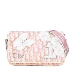 Christian Dior B Dior Pink Light Pink with White Canvas Fabric Oblique Girly Trotter Crossbody Italy