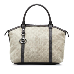 Gucci B Gucci Brown Beige Canvas Fabric GG Charm Dome Satchel Italy