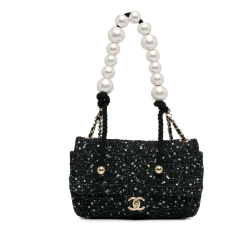 Chanel AB Chanel Blue Navy Tweed Fabric Pearl Rope Flap Italy