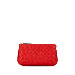 Bottega Veneta AB Bottega Veneta Red Calf Leather Intrecciato Coin Pouch Italy