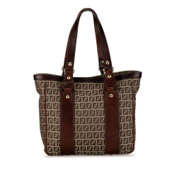 Fendi B Fendi Brown Beige Canvas Fabric Zucchino Tote Italy