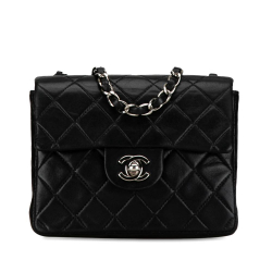 Chanel B Chanel Black Lambskin Leather Leather Mini Square Classic Lambskin Single Flap France