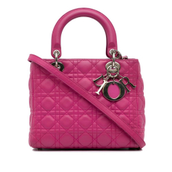 Christian Dior AB Dior Pink Dark Pink Lambskin Leather Leather Medium Lambskin Cannage Lady Dior Italy