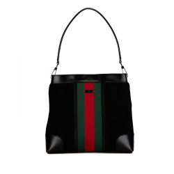 Gucci B Gucci Black Suede Leather Web Shoulder Bag Italy