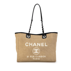 Chanel B Chanel Brown Beige Canvas Fabric Small Deauville Tote Italy