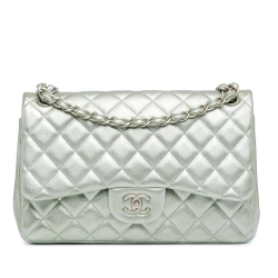 Chanel AB Chanel Silver Lambskin Leather Leather Jumbo Classic Lambskin Double Flap Italy