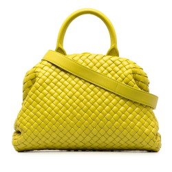 Bottega Veneta AB Bottega Veneta Yellow Calf Leather Medium Intrecciato Top Handle Satchel Italy