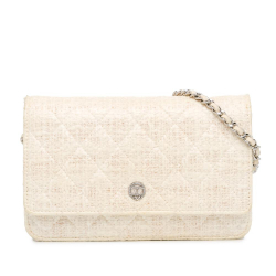 Chanel B Chanel White Ivory Tweed Fabric CC Coated Wallet On Chain Italy