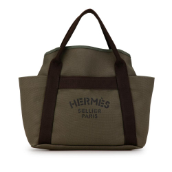 Hermès B Hermès Brown Dark Khaki Canvas Fabric Sac de Pansage Grooming Bag France
