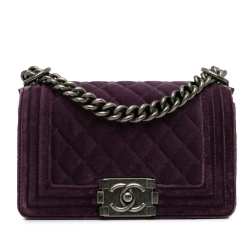 Chanel B Chanel Purple Velvet Fabric Small Boy Flap Bag Italy