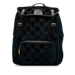 Gucci AB Gucci Blue Dark Blue Velvet Fabric GG Double Buckle Backpack Italy