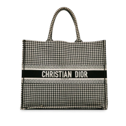 Christian Dior B Dior Black with White Canvas Fabric Large Houndstooth Book Tote Italy