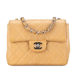 Chanel B Chanel Brown Light Brown Lambskin Leather Leather Mini Square Classic Lambskin Single Flap France