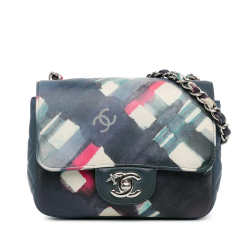 Chanel AB Chanel Blue Dark Blue with Multi Calf Leather Mini Square Classic skin Airline Flap France