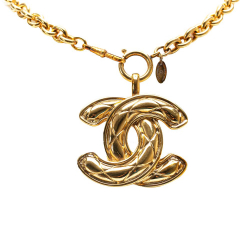 Chanel B Chanel Gold Gold Plated Metal CC Quilted Pendant Necklace France
