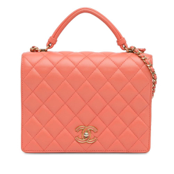 Chanel B Chanel Orange Lambskin Leather Leather CC Quilted Lambskin Top Handle Flap Italy