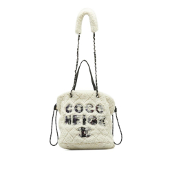 Chanel B Chanel White Wool Fabric Shearling Coco Neige Tote Italy