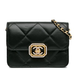 Chanel AB Chanel Black Calf Leather Quilted skin Strass Clutch With Chain Flap Italy