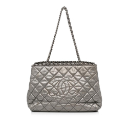 Chanel AB Chanel Silver Lambskin Leather Leather Chain Me Tote Italy