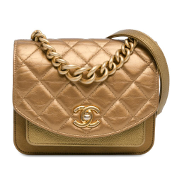 Chanel B Chanel Gold Calf Leather Mini Metallic skin and Caviar Chain Handle Flap Italy